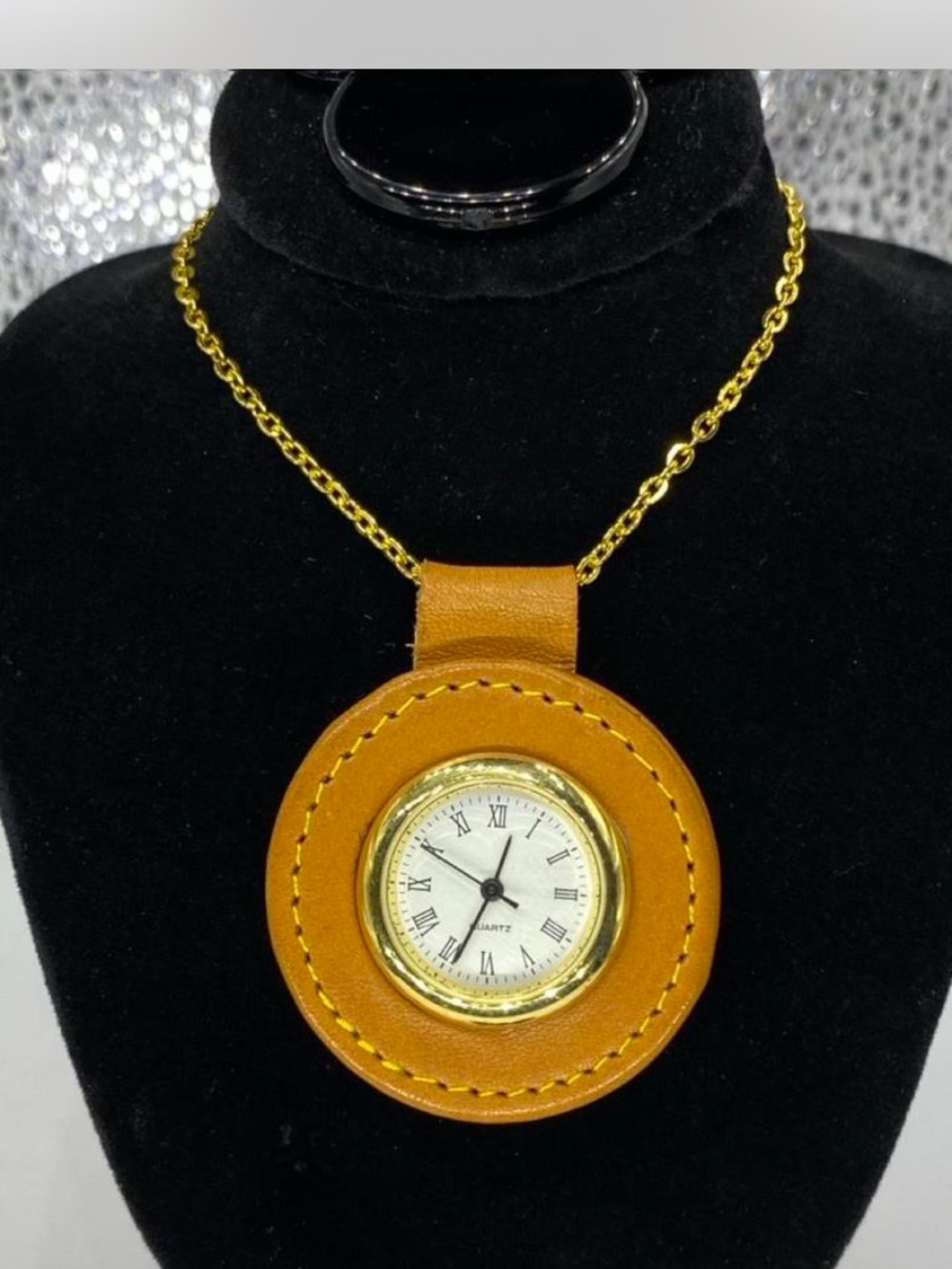 Ladies * Tan Leather Pendant Watch Necklace  ***